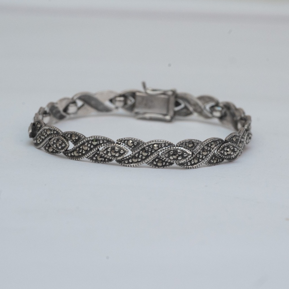 Vintage Sterling Silver and Marcasite Link Bracelet 7.5"